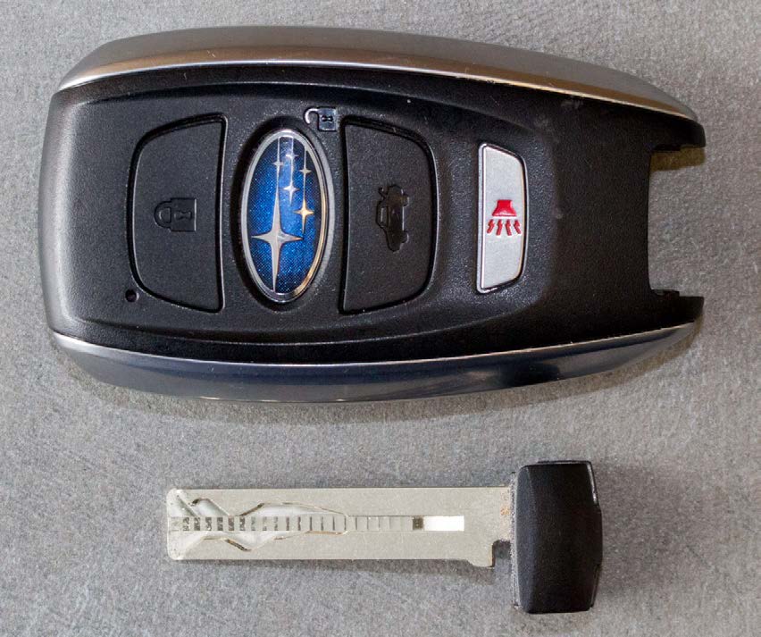 2015+ BRZ, 2015+ Legacy, Outback, Impreza, Crosstrek and 2016+ WRX, WRX STI and Forester keyless access with push button start system access key with singlesided inside cut high security laser cut emergency key, immobilizer, and keyless entry.