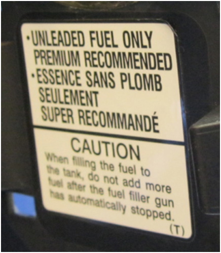 fuel requirement label
