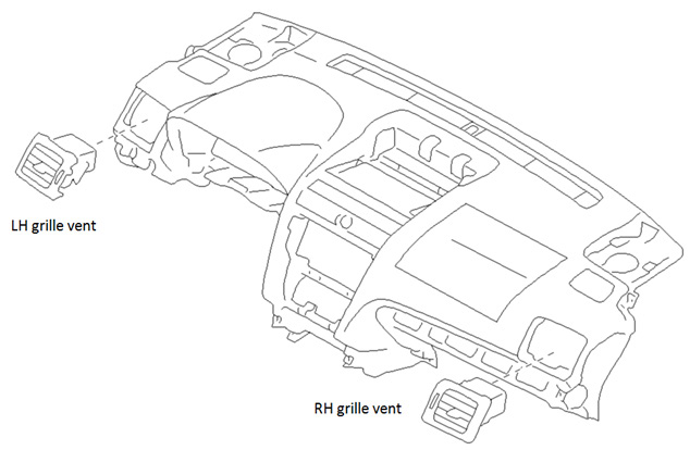 side dash grille vent assembly