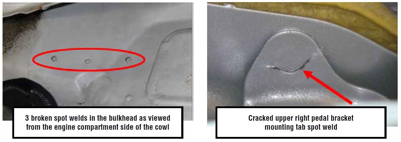 3 broken spot welds in the bulkhead