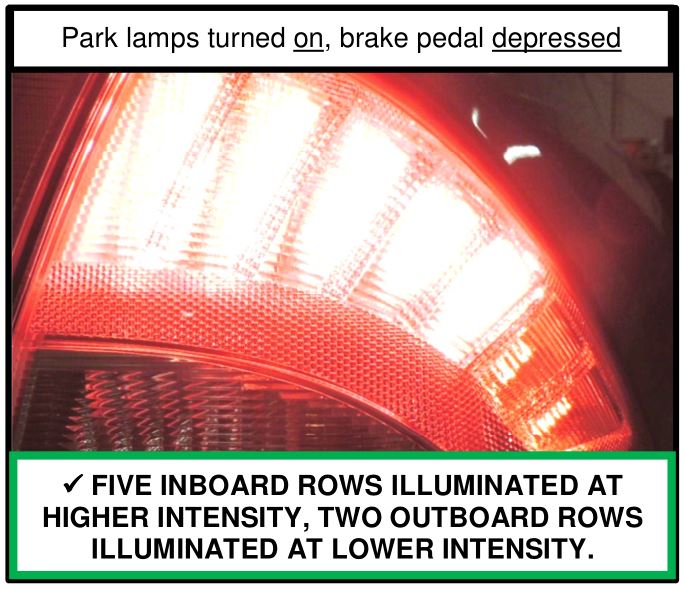 FIVE INBOARD ROWS ILLUMINATED AT HIGHER INTENSITY, TWO OUTBOARD ROWS ILLUMINATED AT LOWER INTENSITY