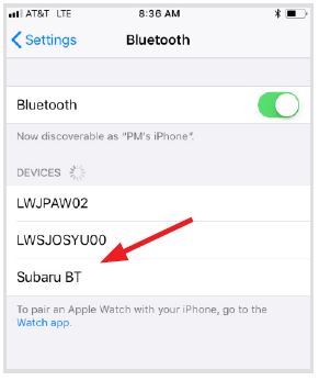 Select “Subaru BT” or whatever the device name is from step iv