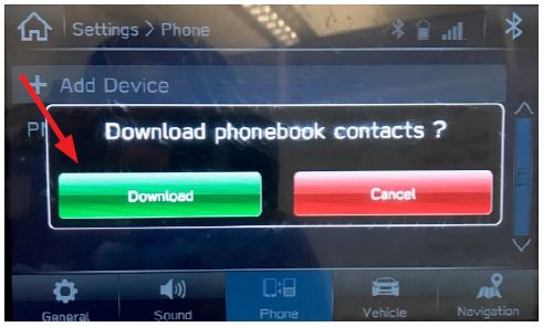 select “Download” phonebook contacts