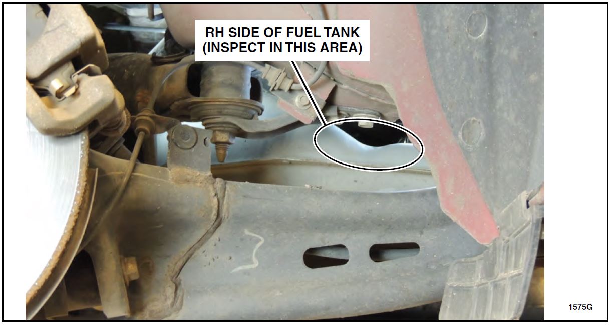 RH SIDE OF FUEL TANK (INSPECT IN THIS AREA)