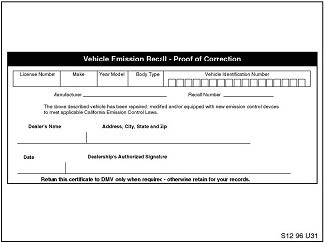 "Vehicle Emission Recall - Proof of Correction"