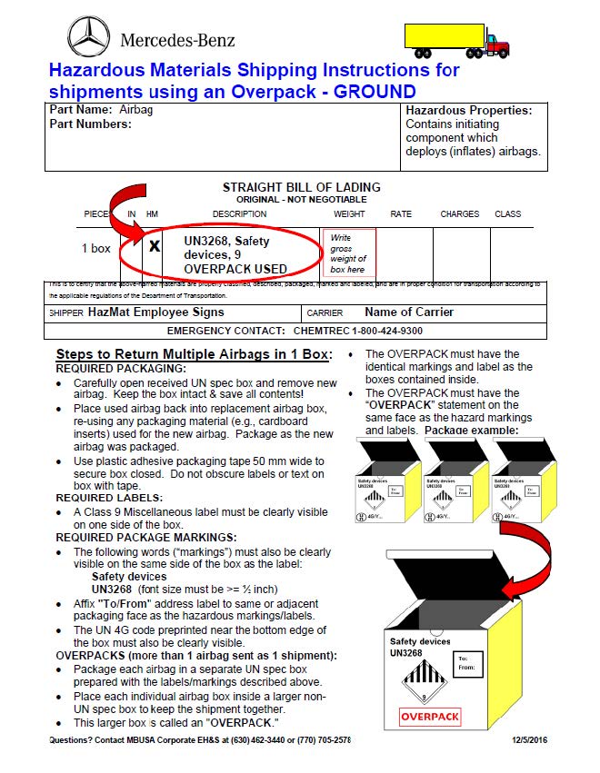  Hazardous Materials Shipping Instructions for shi ments usin an Overpack - GROUND