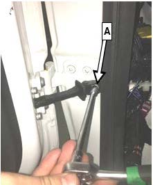 Unscrew door check strap screw