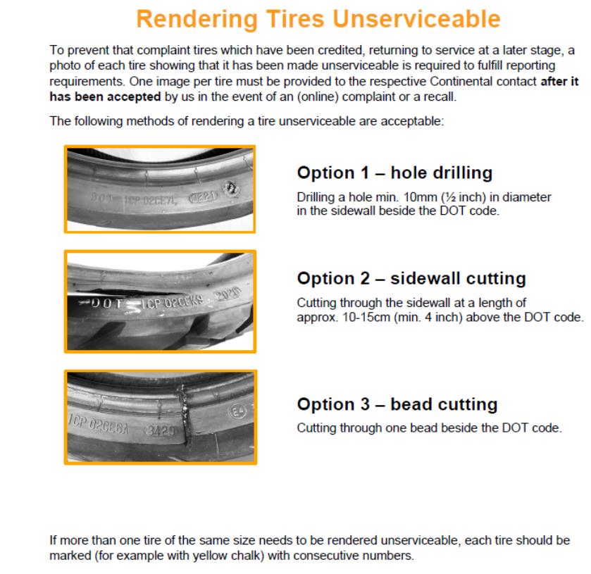 RENDERING TIRES UNSERVICEABLE INSTRUCTIONS