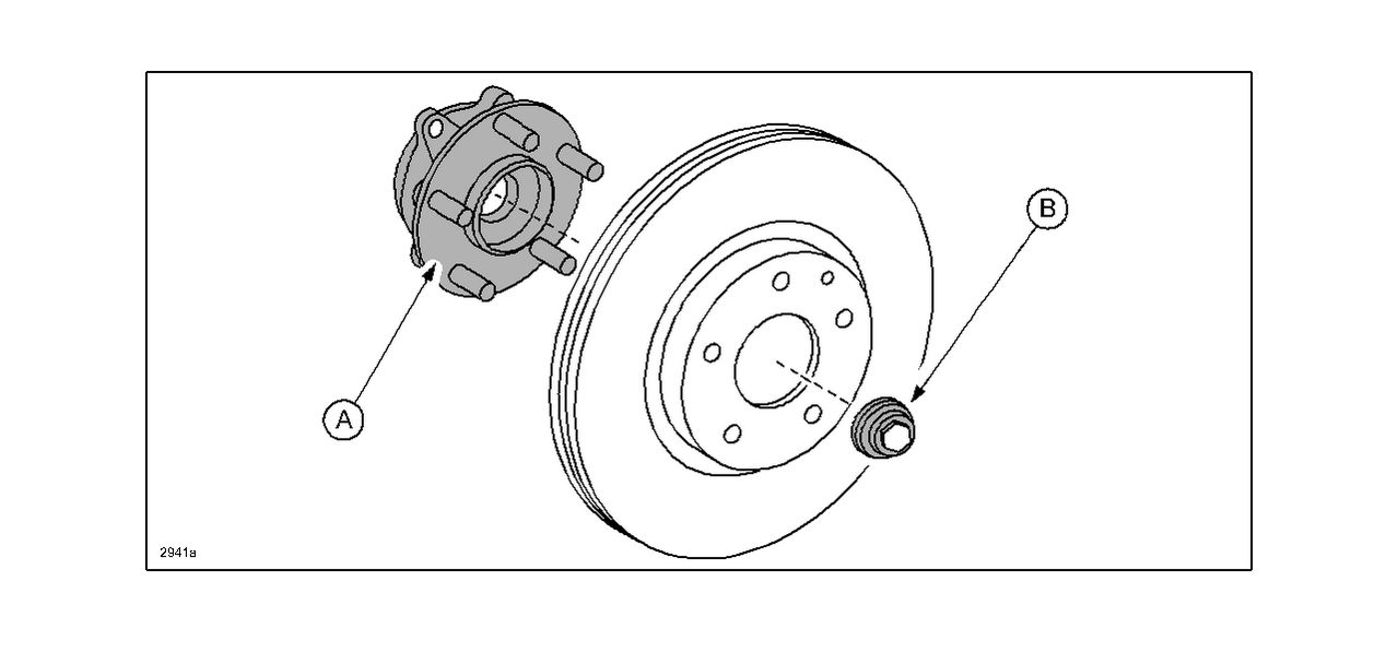 front wheel hub (A) and locknut (B)