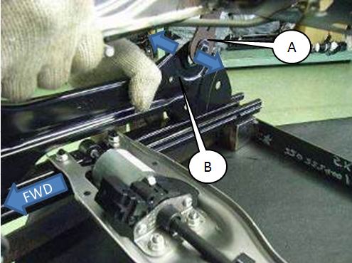 rear links (A) (inner and outer) from the sliders (B)