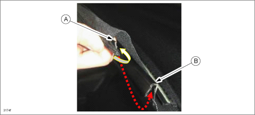 tension cloth (A) to insert into the J-hook (B)