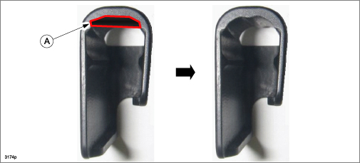 File off the shaded area (A) of the top protector clips