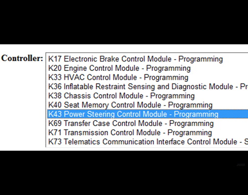 Select K43 Power Steering Control Module – Programming