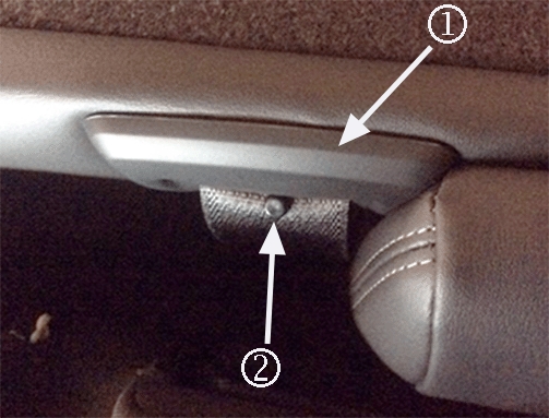 seat belt bezel (1) and button/stop (2)