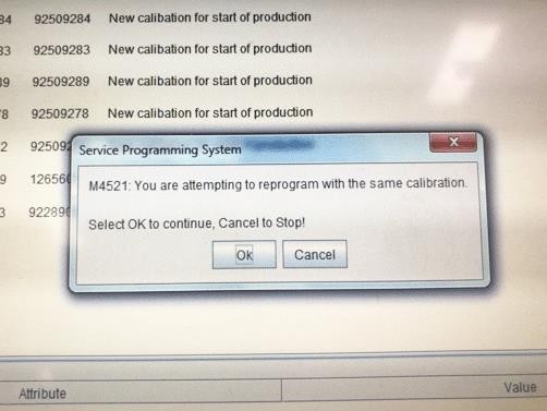 Same Calibration/Software Warning