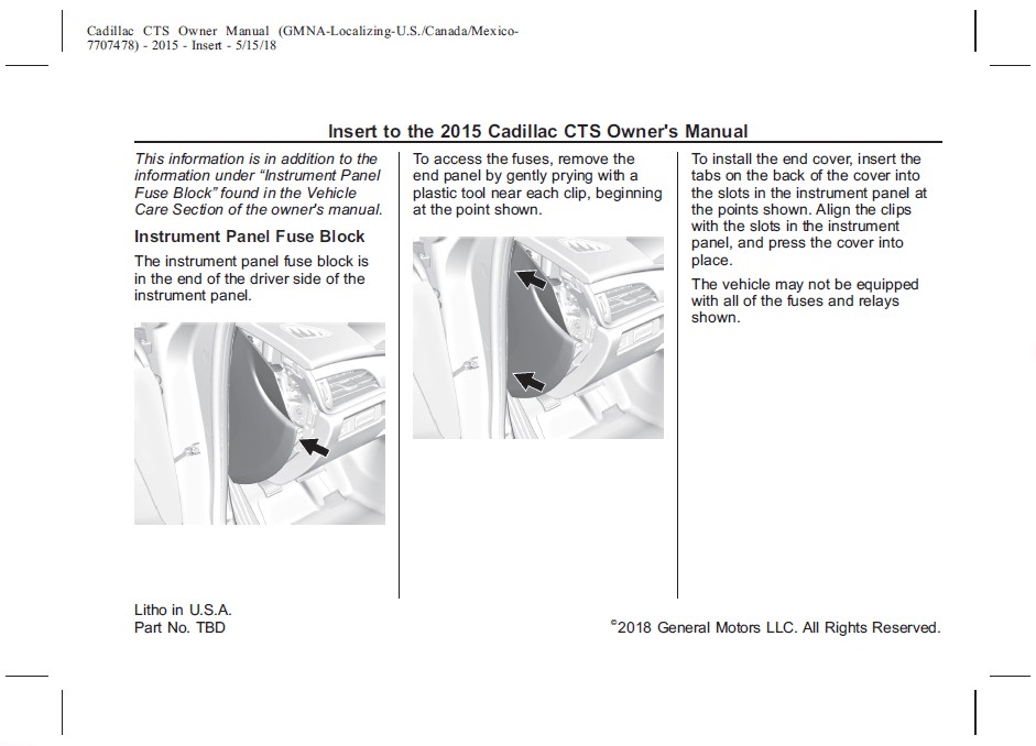 2015 CTS Owner’s Manual Insert