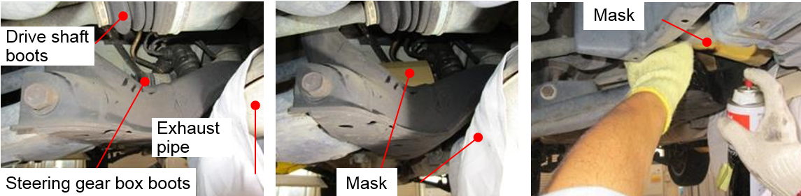 Mask steering gear box boots, drive shaft boots and exhaust pipe