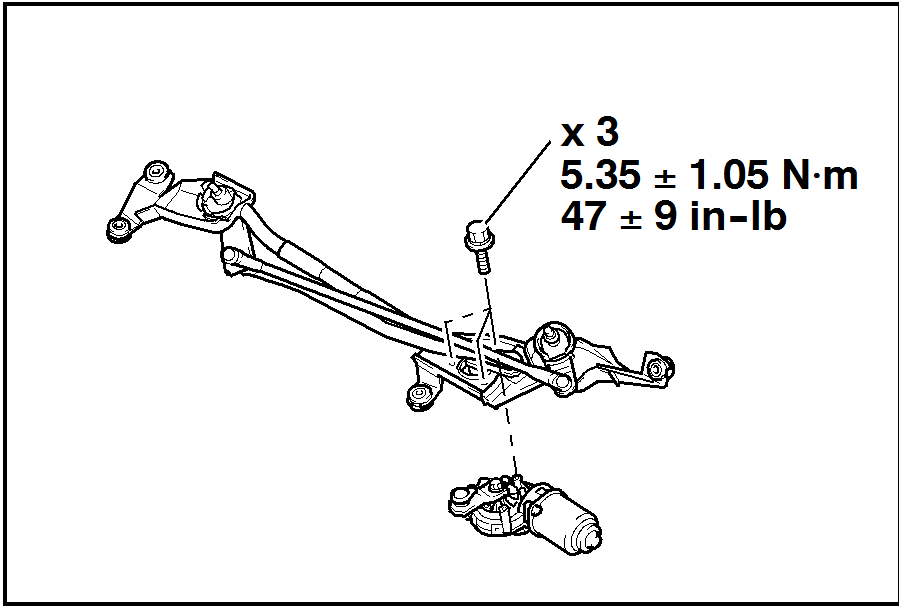 Install the wiper motor to the wiper link assembly as illustrated