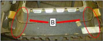 The headliner in photograph <B> shows the headliner removed for visual clarity of water ingress