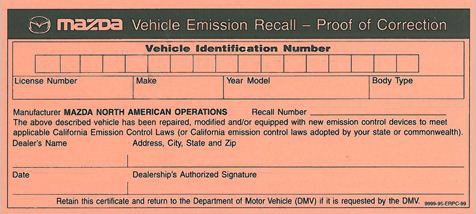 Exhaust Emission Standards Emission Recall 8415G 2010 2011 Mazda3