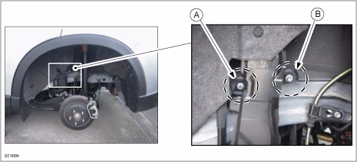 Remove the fuel pipe bracket nut (A) and bolt (B)