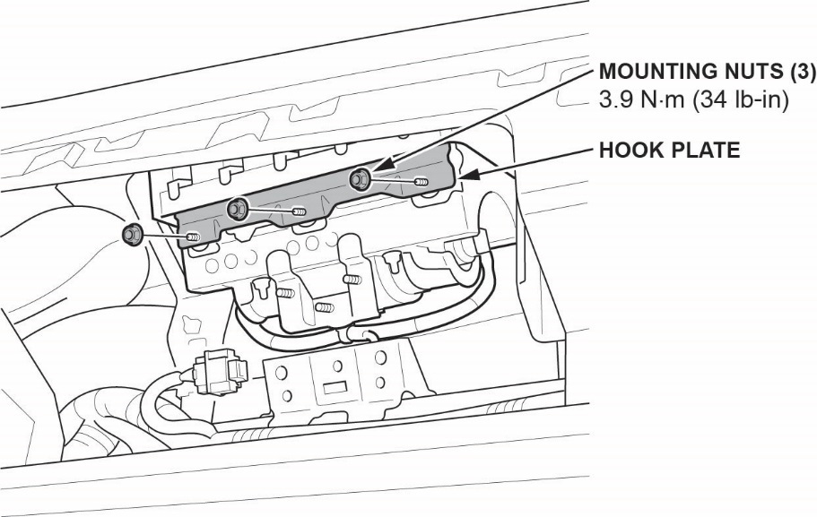 Install the hook plate with the original mounting nuts