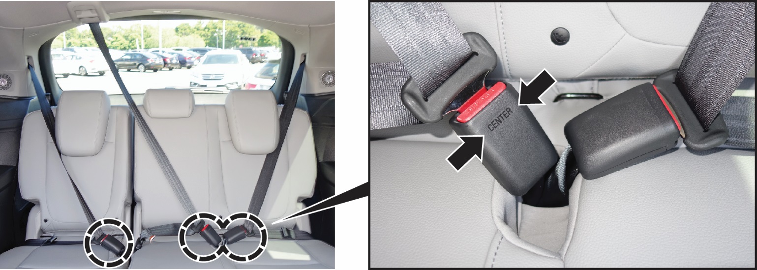 The center seat belt buckle is labeled “CENTER”