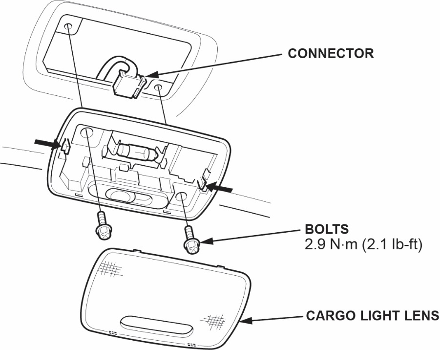 Remove the bolts and disconnect the cargo light connector