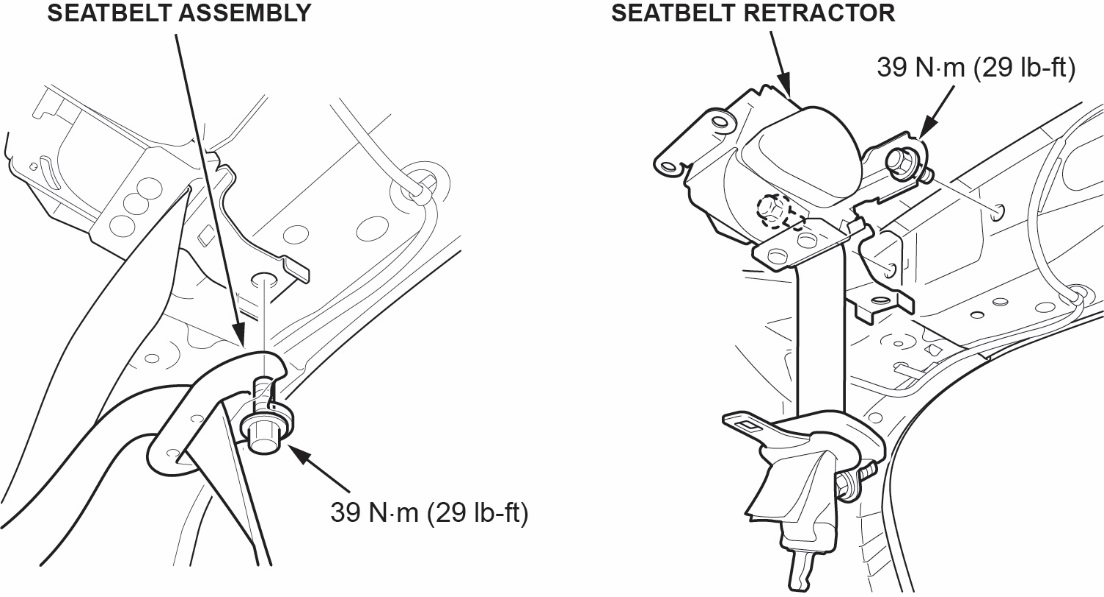 Remove the center seatbelt assembly anchor bolts
