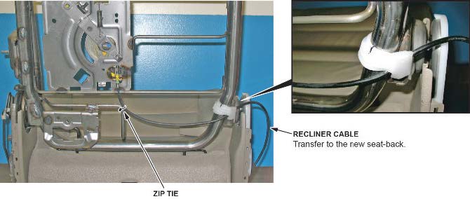 Use a new zip-tie to secure the recliner cable when reassembling the seat