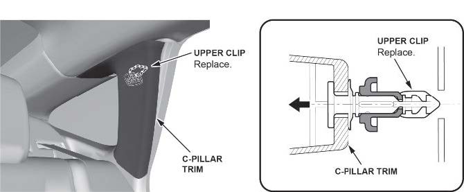 Pull back the C-pillar trim, then remove the upper clip from the body
