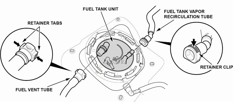 Disconnect the fuel vent tube and fuel tank vapor recirculation tube