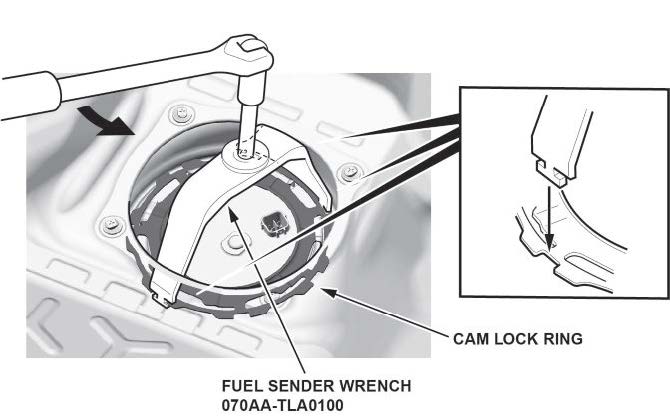 Set the fuel sender wrench as shown