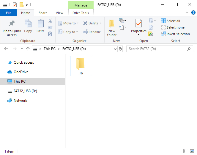 Create a folder on the flash drive, and name it rb