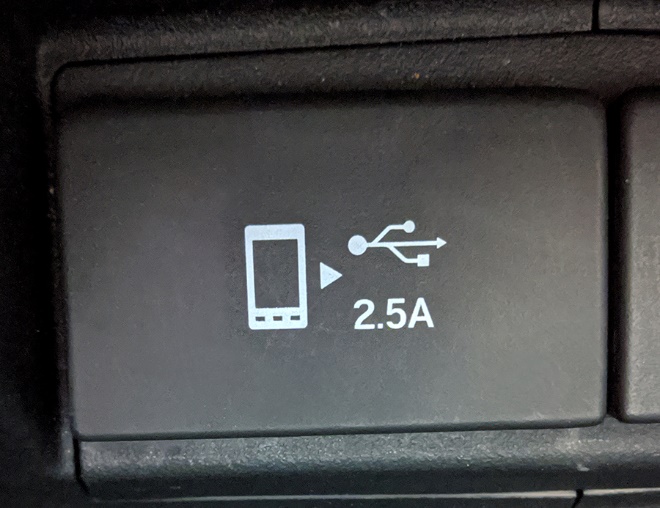 USB Data port identified with this symbol