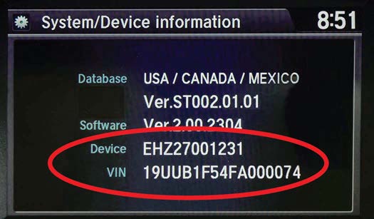 Device and VIN information