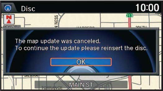 The map update was cancelled