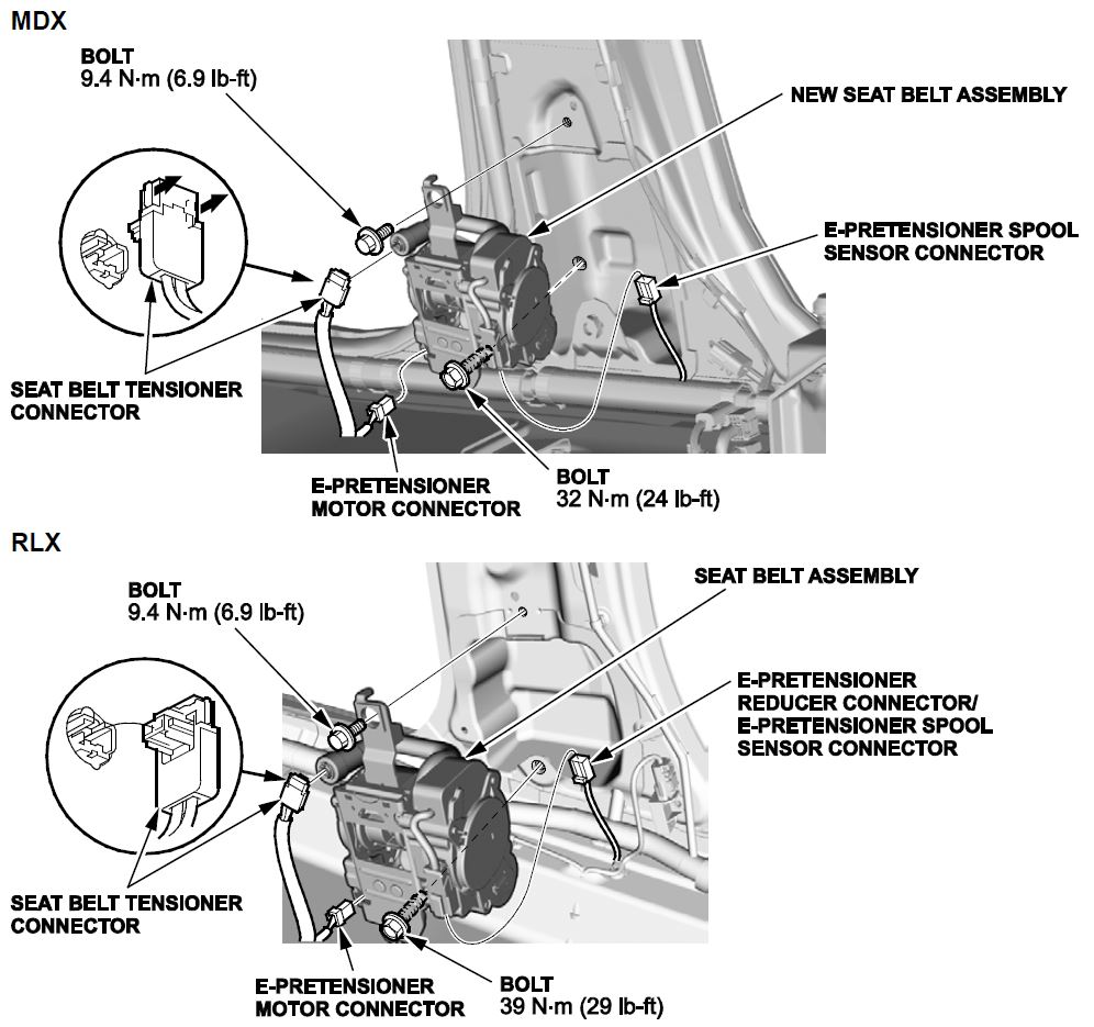seat belt tensioner/E-pretensioner assembly