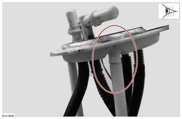Inspect the fuel pump/sender unit for signs of damage to the guiding rods