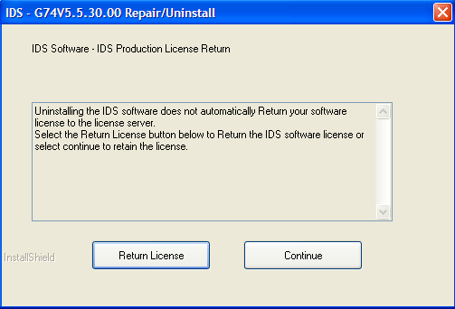 Screen Copy of IDS Production License Return Page