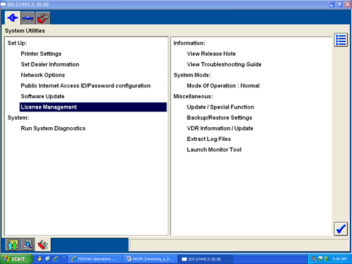 Screen Copy of Going to the System Utilities Page and select License Management