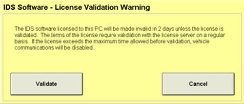 Image of IDS Software License Validation Warning