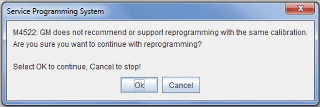 M4521 GM does not recommend or support reprogramming with the same calibration.