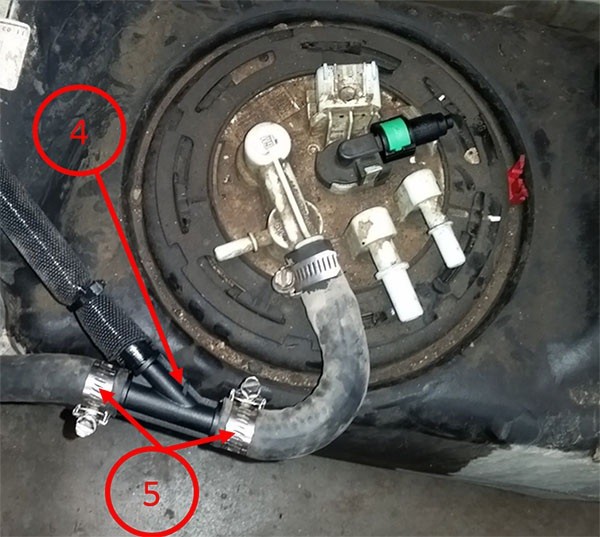 fuel transfer line kit part number 84214102, with the side of the "Y" facing toward the tank