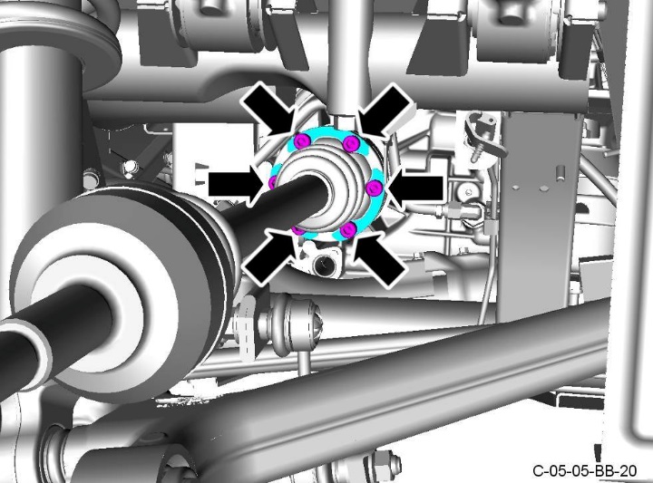 Put the right-side drive shaft flange in position on the transaxle shaft
