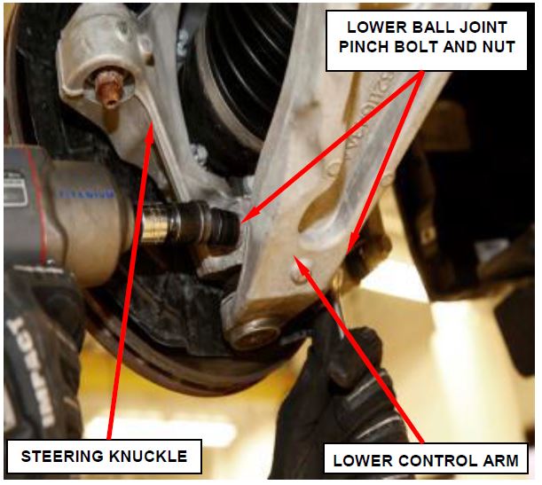 Lower Ball Joint Pinch Bolt and Nut (Left Side Shown)