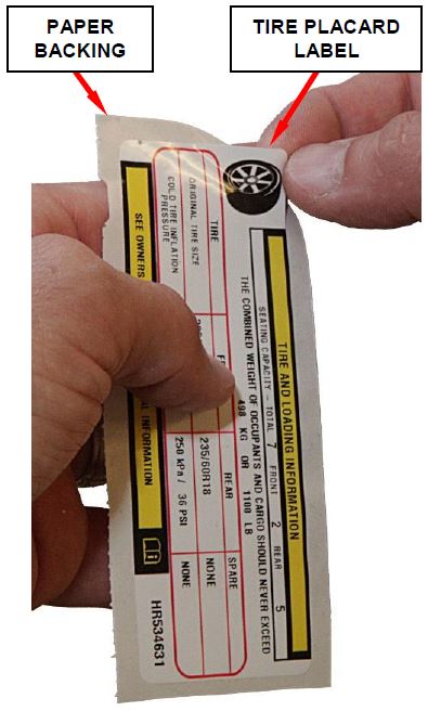Figure 5 – Remove Tire Placard Label From Paper Backing