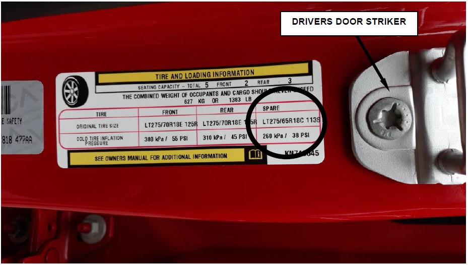 Figure 1 – Tire and Loading Information Label