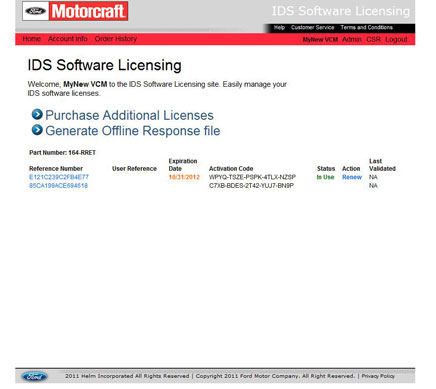 Screen Copy of IDS Software License Account