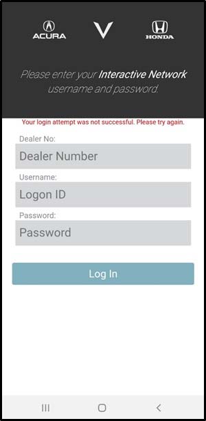 If the login information is incorrect, you will see this screen
